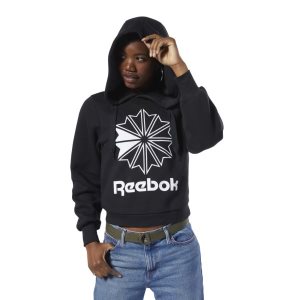 Bluza Z Kapturem Damskie Reebok Classic Big Logo Fleece Czarne PL 61ZQHFY